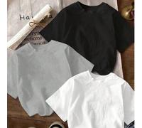 3PCS T-shirt da donna a maniche corte girocollo tinta unita, top super ampio, top in cotone 100%, morbido e confortevole, casual, streetwear, top, Verano, Tops Mujer, Camisetas Mujer, Blusaas De Mujer