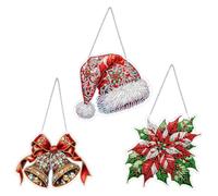 3pcs tema natalizio acrilico 5d perpinti di pittura diamanti fai da te a ciondolo Rhinestone Art Window Pendants per decorazioni per finestre (CN174)
