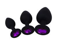 3PCS Ultra-Soft Silicone Jeweled Butt Plugs 3-Size Assortment for Beginner Couples, Black Discreet Packaging