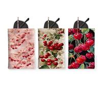 3Pcs Vintage Floreale Occhiali Custodia, Rosso Elegante Occhiali Da Sole Borsa, Portatile di Stoccaggio Viaggio Ciliegie Modello Occhiali Caso Sle, Rosso, 7x4.7 Inch