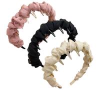 3Pcs Vintage High Cranium Artificial Pearl Hairband,2025 New Elegant Braided Pearls Headbands with Teeth,Fashion Wide Beaded Bling Head Band for Women (D)