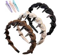 3PCS Vintage High Cranium Artificial Pearl Hairband - 2025 Women Elegant Braided Pearls Headbands with Teeth, Rhinestone & Artificial Pearl Hairbands, For Daily Wear, Party, Wedding (A)