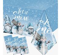 3Pcs Winter Gnome Tablecloth Christmas Snowflake Tablecloth Let It Snow Rectangle Winter Wonderland Tablecloth for Winter Holiday Birthday