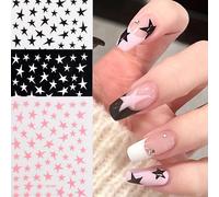 3pezzi Black White Pink Star Nail Sticker Heart Nail Charm Self-Adhesive Slider Silver Chrome Gel Polished Decal Kawaii Accessories Y2K-Style Nail Art Decals Nail Design Manicure Tips Nail Art Decorat
