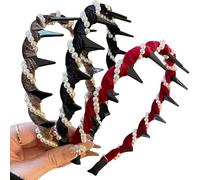 3pezzi Cerchietto per capelli vintage con perle artificiali a forma di cranio alto,Eleganti cerchietti intrecciati con perle e denti,Cerchietto largo alla moda con perline e brillantini per donna (A)