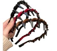 3pezzi Cerchietto per capelli vintage con perle artificiali a forma di cranio alto,Eleganti cerchietti intrecciati con perle e denti,Cerchietto largo alla moda con perline e brillantini per donna (B)