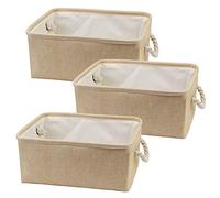 3Pezzi Contenitori Portaoggetti Rettangolare Pieghevoli, Cesto Pieghevole con Manico in Soggiorno, Contenitori Portaoggetti in Tessuto, Portaoggetti con Manico in Corda di Lin 36x26x16cm