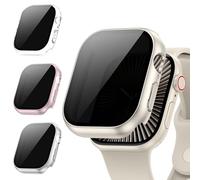 [3Pezzi] Kamita Custodia per Apple Watch 10 42mm, PC Bumper Case con Protezione Dello Schermo in Vetro Temperato per Privacy, Anti-spia Protettiva Custodie per iWatch10 (Chiaro+Luce stellare+Rosa)