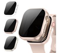 [3Pezzi] Kamita Custodia per Apple Watch 10 42mm, PC Bumper Case con Protezione Dello Schermo in Vetro Temperato per Privacy, Anti-spia Protettiva Custodie per iWatch10 (Chiaro+Luce stellare+OroRosa)