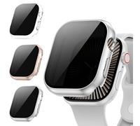[3Pezzi] Kamita Custodia per Apple Watch Serie 10 46mm, PC Bumper Case con Protezione Dello Schermo in Vetro Temperato per Privacy, Anti-spia Protettiva Custodie per iWatch10 (Chiaro+Argento+OroRosa)
