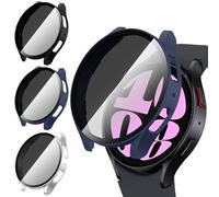 [3Pezzi] Kamita Custodia per Samsung Galaxy Watch 6 44mm con Protezione Dello Schermo in Vetro Temperato per la Privacy, Duro PC Bumper Case Anti-spia Custodie per Samsung Watch6 (Nero+Blu+Argento)