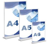 3Pezzi Porta Avvisi Trasparente a Forma di T, A4+A5+A6 Portacartello in Acrilico, Supporto da Tavolo Bifacciale Verticale, Portamenu da Tavolo in Plastica Per Venditori Eventi Negozio