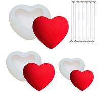 3Pezzi Stampo in Silicone forma di cuore,Molde de silicona para suculentas de cactus, 6 piezas 3D de silicona suculentas velas de cactus hechas a mano, 3D Stampi per Candele Stampi per Sapone Stampo