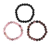 3pz Braccialetto di Cristallo con Tripla Protezione per Donna e Uomo, 8mm Ematite Occhio Tigre Ossidiana Nera Elastico Bracciale in Pietra Naturale Gioielli di Incoraggiamento per Amici Famiglia