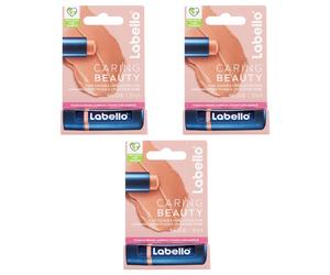 3pz LABELLO CARING BEAUTY balsamo colorato labbra NUDE 2in1 con Vitamina E 4,8g