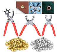 3pz Pinza Fustellatrice Set, Eiflayn Pinza Occhiellatrice Con6 Fori Intercambiabili Rotondo, Fora Cintura, 100 Occhielli, 25 Bottoni Borchie A Pressione, Per Cinture,Stoffe,Cinture, Scarpe,Perforate