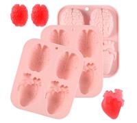 3pz Silicone 3D Stampo Cuore Cervello, Stampi Silicone Gelatina a Forma di Organi Stampi Halloween per Oggetti di Scena per Feste di Halloween Budino Cioccolato Dessert Gelatina (Rosa)