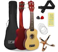 3rd Avenue Pacchetto beginner con ukulele soprano da 21 pollici 3rd Avenue - Custodia, stand, tracolla, corde, plettri e adesivi per tasti - Naturale