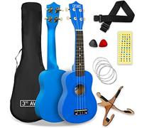 3rd Avenue Pacchetto beginner con ukulele soprano da 21 pollici 3rd Avenue - Custodia, stand, tracolla, corde, plettri e adesivi per tasti - Blu