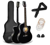 3rd Avenue Pacchetto con chitarra acustica cutaway 3rd Avenue di dimensioni standard 4/4 livello beginner, custodia da trasporto, tracolla, plettri e corde di riserva - Nero