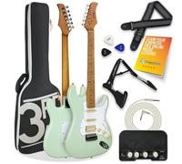3rd Avenue Stateside - Kit completo per chitarra elettrica 4/4 con amplificatore da 5 W, cavo, supporto, custodia imbottita, tracolla, plettri, lezioni gratuite, verde libertà