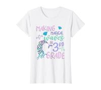3rd Grade Cute Mermaid Shirt Girls Third Grade Making Waves Maglietta con Stampa Grafica Economica, Donna, Bianco, M