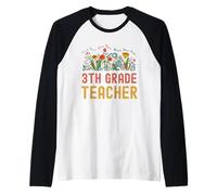 3rd Grade Teacher Wildflower Tee - Floral Back to School Maglia con Maniche Raglan