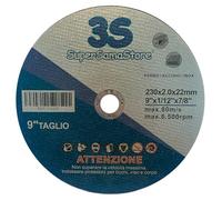3S SuperSamaStore Disco da Taglio Professionale 9", Mola Acciaio Inossidabile, Acciaio al Carbonio, Ghisa, per Flessibile, Smerigliatrice, Flex, Frullino, Ø 230 x 2 x 22 Millimetri