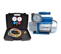 3S SuperSamaStore Kit Pompa Vuoto Monostadio 42 L/Min con Vacuometro e Valvola di Sicurezza, Manometri a 2 Vie con Fruste e Raccordi, Pompa Vuoto per Climatizzazione e Refrigerazione