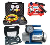 3S SuperSamaStore Kit Professionale Pompa del Vuoto Bistadio 70 L/min, Set Manometrico 4 Vie, Cartellatrice e Chiave Dinamometrica per Tecnici Refrigerazione, Condizionamento e Impianti A/C