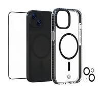 3SixT 65917 - Custodia protettiva 3 in 1 per iPhone 15, pellicola protettiva per display e fotocamera, con pellicola protettiva in vetro temperato, protezione antiurto e 3 in 1