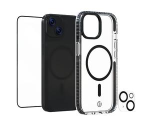 3SixT 65917 - Custodia protettiva 3 in 1 per iPhone 15, pellicola protettiva per display e fotocamera, con pellicola protettiva in vetro temperato, protezione antiurto e 3 in 1