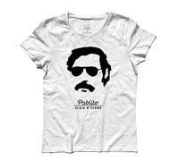 3styler T-Shirt Donna Pablo Escobar Pablito Plata o Plomo - Maglietta Maniche Corte in Cotone - Maglietta Cinema, trafficanti, Shirt Crime - Linea Classic - 100% Cotone 185 gr/mq (XL, Bianco)