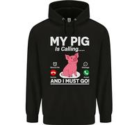 3TEES My Pig is Calling and I must go Funny Farming - Felpa con cappuccio da uomo, 80% cotone, Nero , 5XL