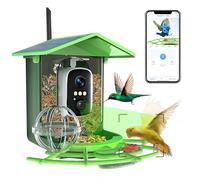 3W Solar Bird Feeders for Outdoors Hanging with App, 5200mAh Battery, 1.8L Capacity - Birdfeeder with Camera 2K QHD, AI Species Recognition, Motion Detector - Squirrel Proof Smart Bird Feeder Camera