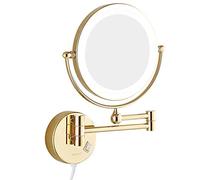 3WWWQMAA8 Specchio illuminato per la vita e il trucco da parete, specchio singolo pieghevole con ingrandimento illuminato in ottone (colore: oro, dimensioni: 3X) (cromato 7X) (oro 5x)
