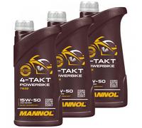 3x 1 Liter Olio Motore 15W-50 MANNOL 4 Tempi Powerbike API SM JASO MA-2