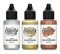 3x 30 ml Octopus Fluids Alcohol Ink Set GOLD RUSH, SILVER MINE, COIN COPPER, inchiostro ad alcool per Fluid Art, argilla polimerica e Resin Art, resina epossidica