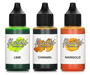3x 30ml Octopus Fluids Alcohol Ink Set LIME, CARAMEL, MARIGOLD, inchiostro ad alcool per Fluid Art, argilla polimerica e Resin Art, resina epossidica