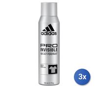 3x Adidas Deodorante Spray 150 Ml. Invisible Man