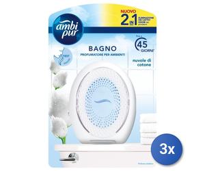 3x Ambi-Pur Assorbiodori Casa Gel Bagno Cotone