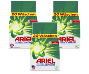 3x Ariel 1200 g Detergente Lavatrice In Polvere Bianco 18 WL