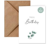 3x biglietti di compleanno incl. busta naturale | biglietti di compleanno pieghevoli Happy Birthday | biglietto di compleanno DIN A6 incl. 3 buste | biglietto di auguri Eucalyptus (3 pezzi)