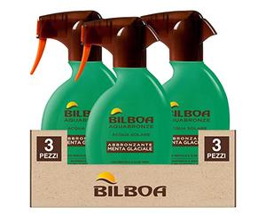 3x Bilboa Spray Acqua Solare Abbronzante Menta Glaciale con Mentolo e Aloe Vera - 3 Flaconi da 150ml