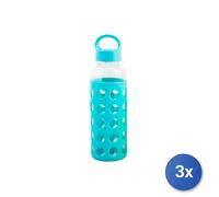 3x Bottiglie In Vetro Borosilicato E Silicone, 360 Ml, Azzurro H&H