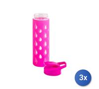 3x Bottiglie In Vetro Borosilicato E Silicone,550 Ml, Fucsia H&H