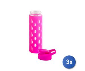 3x Bottiglie In Vetro Borosilicato E Silicone,550 Ml, Fucsia H&H