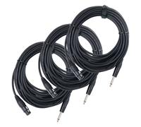 3x Cavo Microfono Set Audio XLR Femmina 3 Poli Jack 1/4 6.35mm Mixer Nero 10m