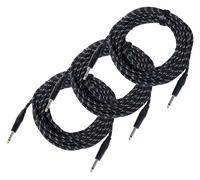 3x Cavo Strumenti Chitarra Basso Amplificatore Jack Maschio 6,3mm in Tessuto 10m