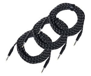3x Cavo Strumenti Chitarra Basso Amplificatore Jack Maschio 6,3mm in Tessuto 10m